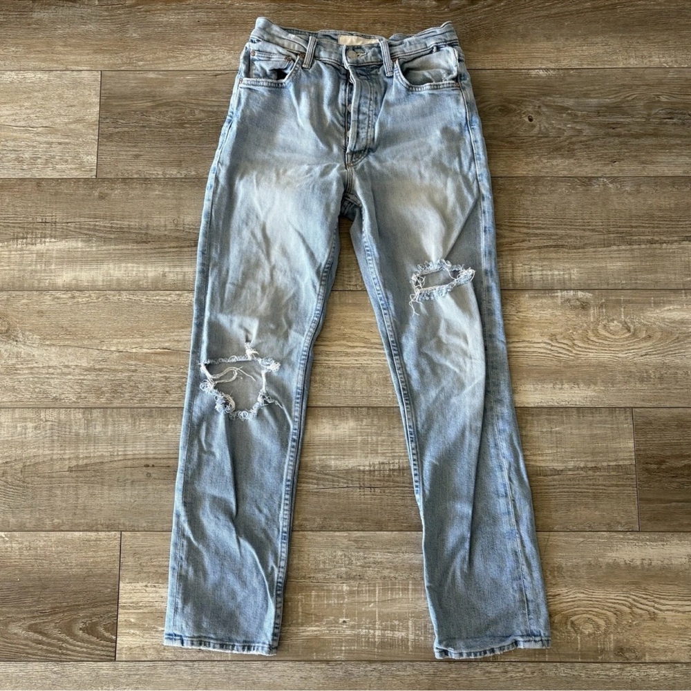 Mother Jeans Womens 26 Blue Tomcat Ankle Light Wash Distressed Button Fly Denim